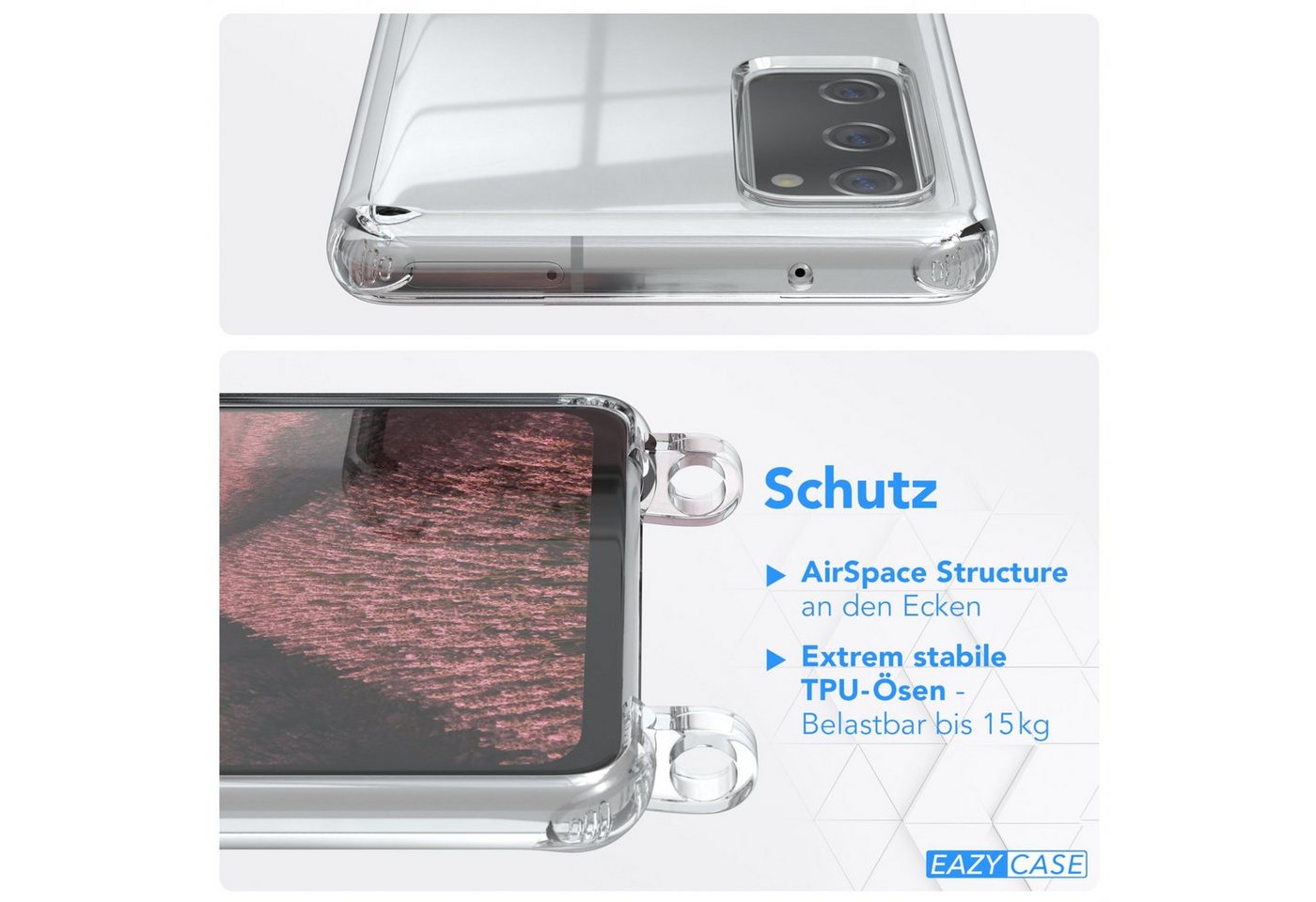 EAZY CASE Handykette Hülle mit Kette für Samsung Galaxy S20 FE / 5G 6,5 Zoll, Slimcover Festival Hülle Band Handyketten Umhängehülle Altrosa Rosé Bild 3