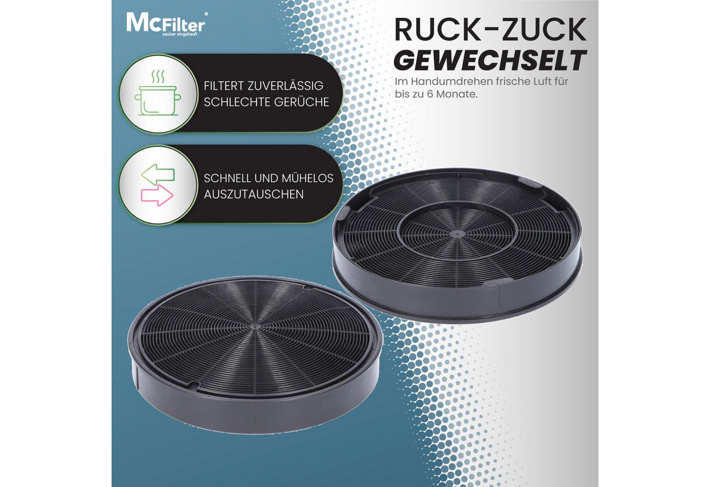 McFilter Aktivkohlefilter 4x Kohlefilter Filter, Zubehör für EFF62, Franke 112.0016.755, AEG 9029793578, Bosch/Siemens 00748732, Miele 6532971 Bild 3