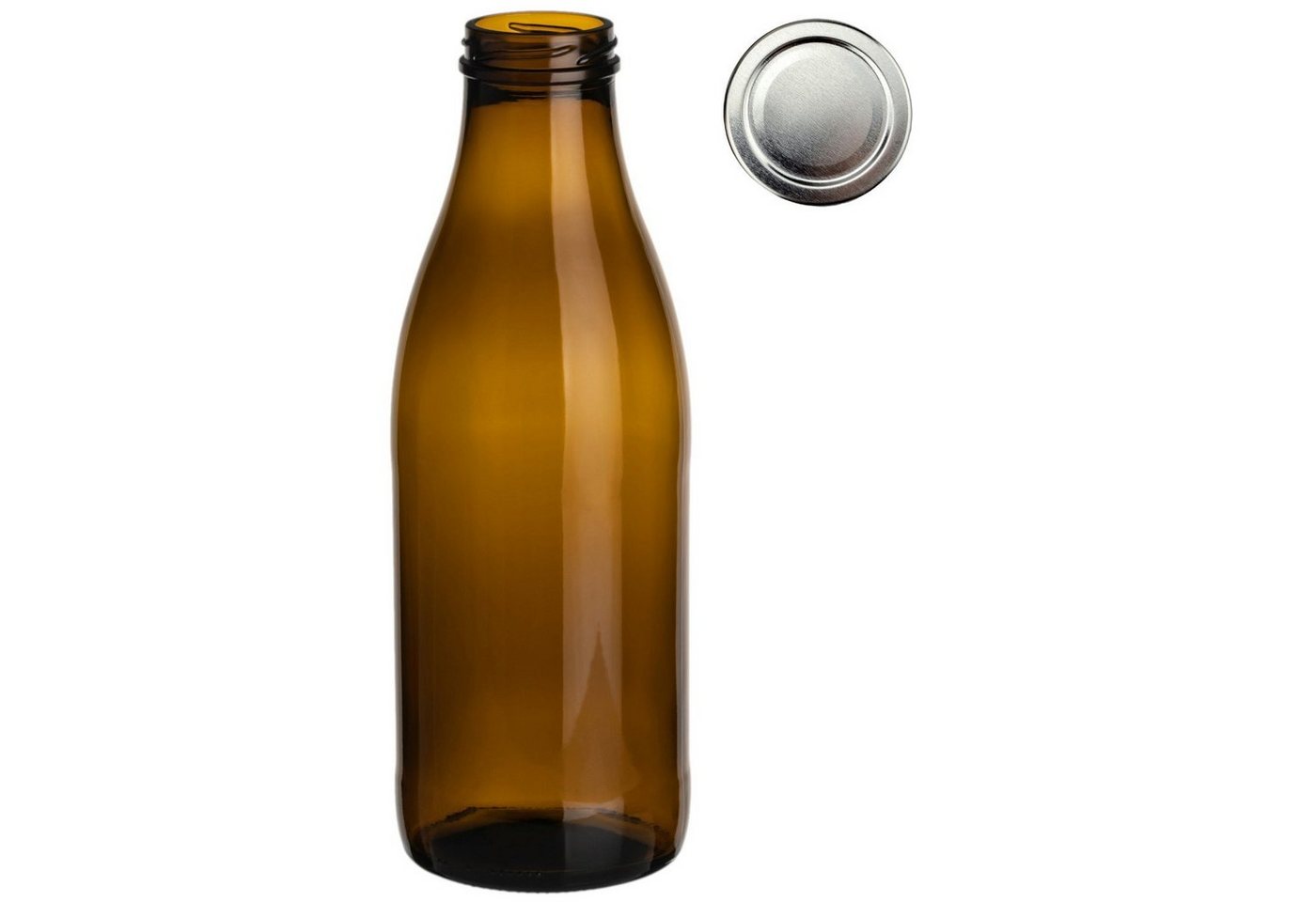 gouveo Trinkflasche Saftflaschen 1000 ml mit Schraub-Deckel - Große Flasche 1,0 l aus Glas, 6er Set, braun/silberfarben Bild 3