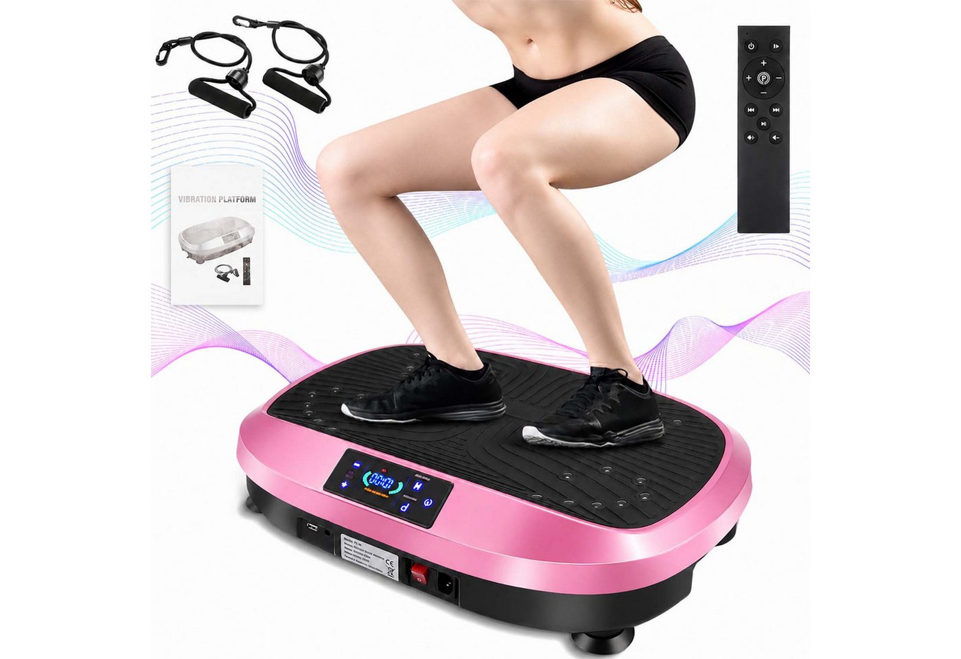 LETGOSPT Vibrationsplatte Vibrationsboard für Ganzkörpertraining mit LCD-Display,Expanderbändern, 200,00 W, 120 Intensitätsstufen, (1), 200W Motor, 120 Intensitätsstufen, 3 Vibrationszonen