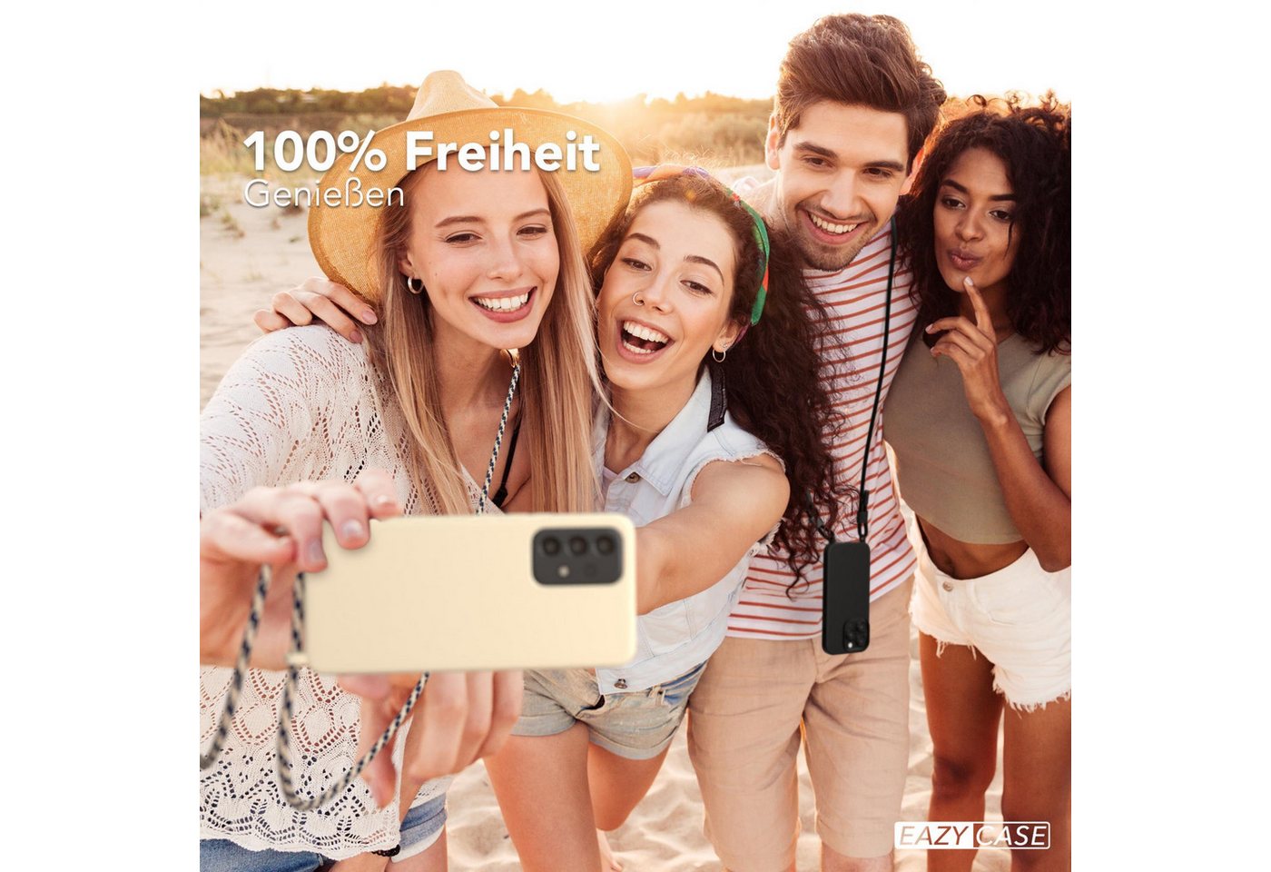 EAZY CASE Handykette Runde Silikon Kette für Samsung Galaxy A53 5G 6,5 Zoll, Handykette zum Umhängen Slim Phone Chain Festivalbag Smartphone Taupe Bild 2