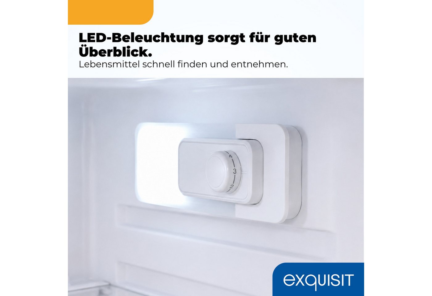exquisit Vollraumkühlschrank KS516-V-040E, 85.5 cm hoch, 55 cm breit, 127 l Nutzinhalt, LED Beleuchtung, Energieklasse E, 39 dB Bild 2