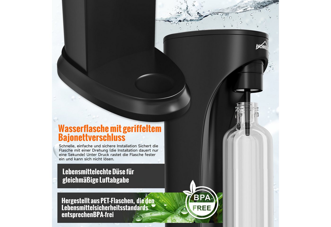 HOMELUX Wassersprudler Sprudelwasser Maschine mit 1L PET-Flaschen Bpa-Frei, (Set, 2-tlg., Sprudelwasser Maschine,PET-Flasche), Soda Maker, Wasser Sprudel GeräT, Water Carbonator Bild 4