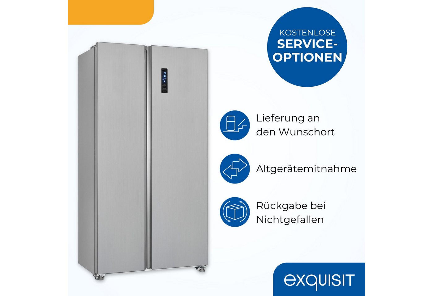 exquisit Side-by-Side SBS546-040E, 177 cm hoch, 90 cm breit, verstellbare Glasablage, No-Frost, elektronische Temperaturregelung Bild 2