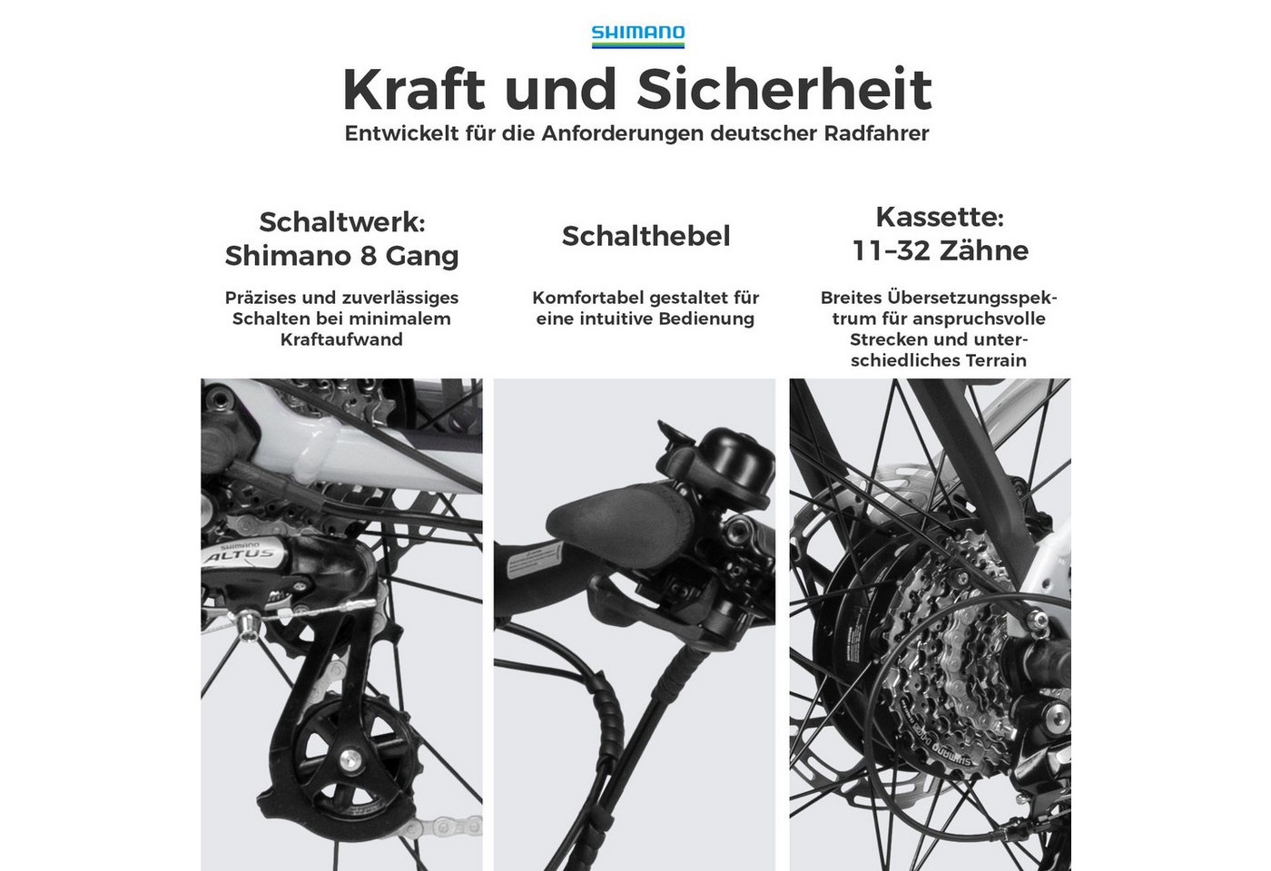 DERUIZ E-Bike Cityrad 28 Zoll, Quartz 2.0/SUV, max. 160km, Drehmomentsensor, Bluetooth+APP, 8 Gang SHIMANO Altus RD-M310 Schaltwerk, Kettenschaltung, Heckmotor, 644 Wh, (5 Stufen, Aluminium-Schutzbleche), Quartz 2.0, nur 20kg, Lockout-Federgabel, Elektrofahrrad, E-Citybike Bild 2