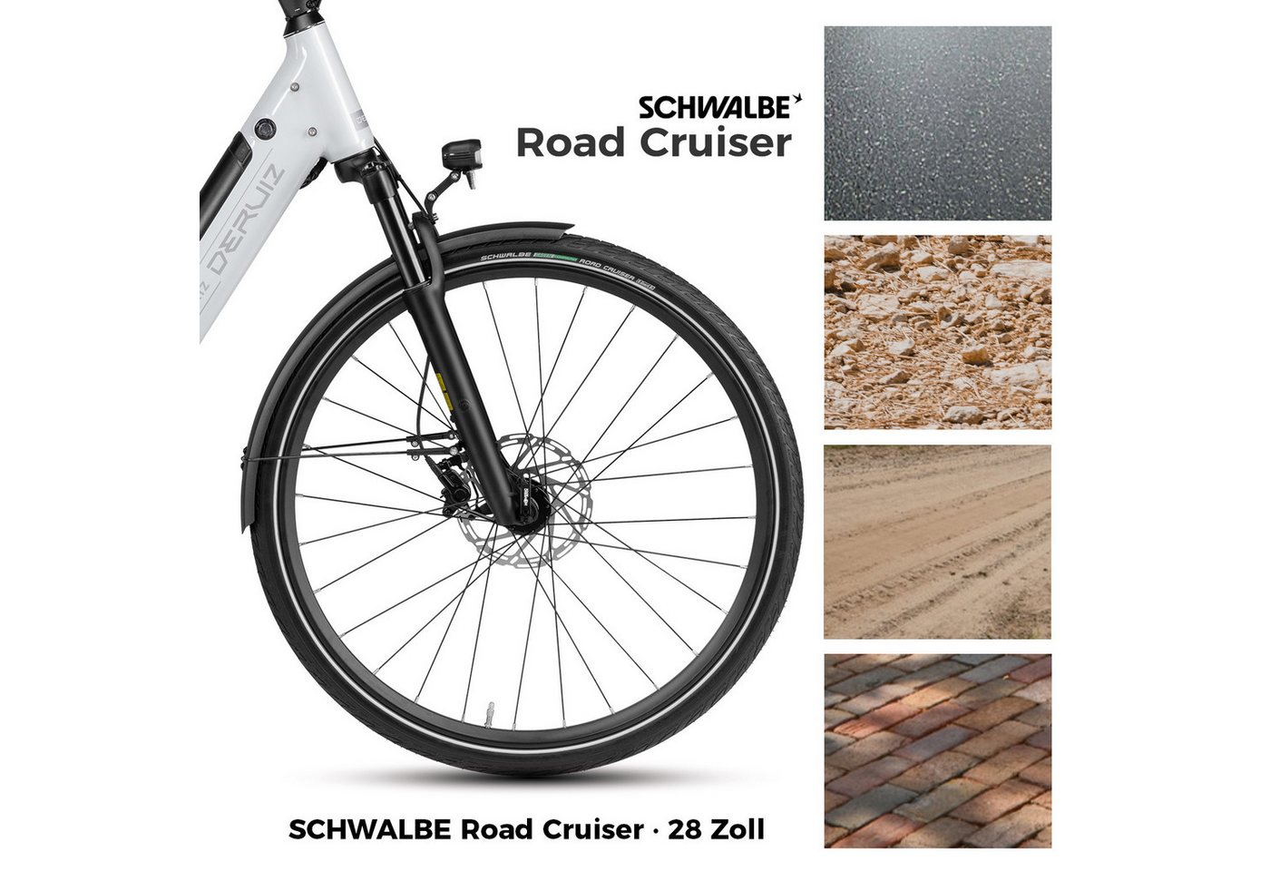DERUIZ E-Bike Cityrad 28 Zoll, Quartz 2.0/SUV, max. 160km, Drehmomentsensor, Bluetooth+APP, 8 Gang SHIMANO Altus RD-M310 Schaltwerk, Kettenschaltung, Heckmotor, 644 Wh, (5 Stufen, Aluminium-Schutzbleche), Quartz 2.0, nur 20kg, Lockout-Federgabel, Elektrofahrrad, E-Citybike Bild 3