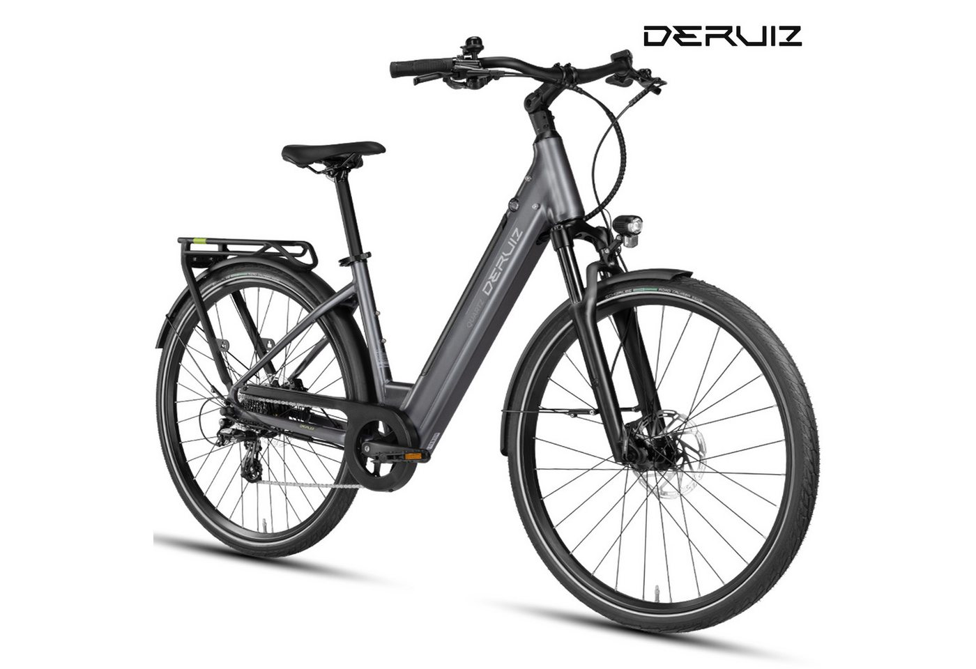 DERUIZ E-Bike Cityrad 28 Zoll, Quartz 2.0/SUV, max. 160km, Drehmomentsensor, Bluetooth+APP, 8 Gang SHIMANO Altus RD-M310 Schaltwerk, Kettenschaltung, Heckmotor, 644 Wh, (5 Stufen, Aluminium-Schutzbleche), Quartz 2.0, nur 20kg, Lockout-Federgabel, Elektrofahrrad, E-Citybike Bild 4