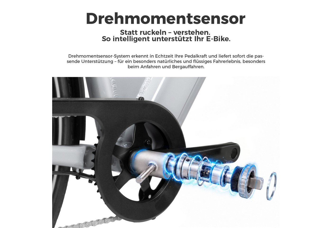 DERUIZ E-Bike Cityrad 28 Zoll, Quartz 2.0/SUV, max. 160km, Drehmomentsensor, Bluetooth+APP, 8 Gang SHIMANO Altus RD-M310 Schaltwerk, Kettenschaltung, Heckmotor, 644 Wh, (5 Stufen, Aluminium-Schutzbleche), Quartz 2.0, nur 20kg, Lockout-Federgabel, Elektrofahrrad, E-Citybike Bild 5