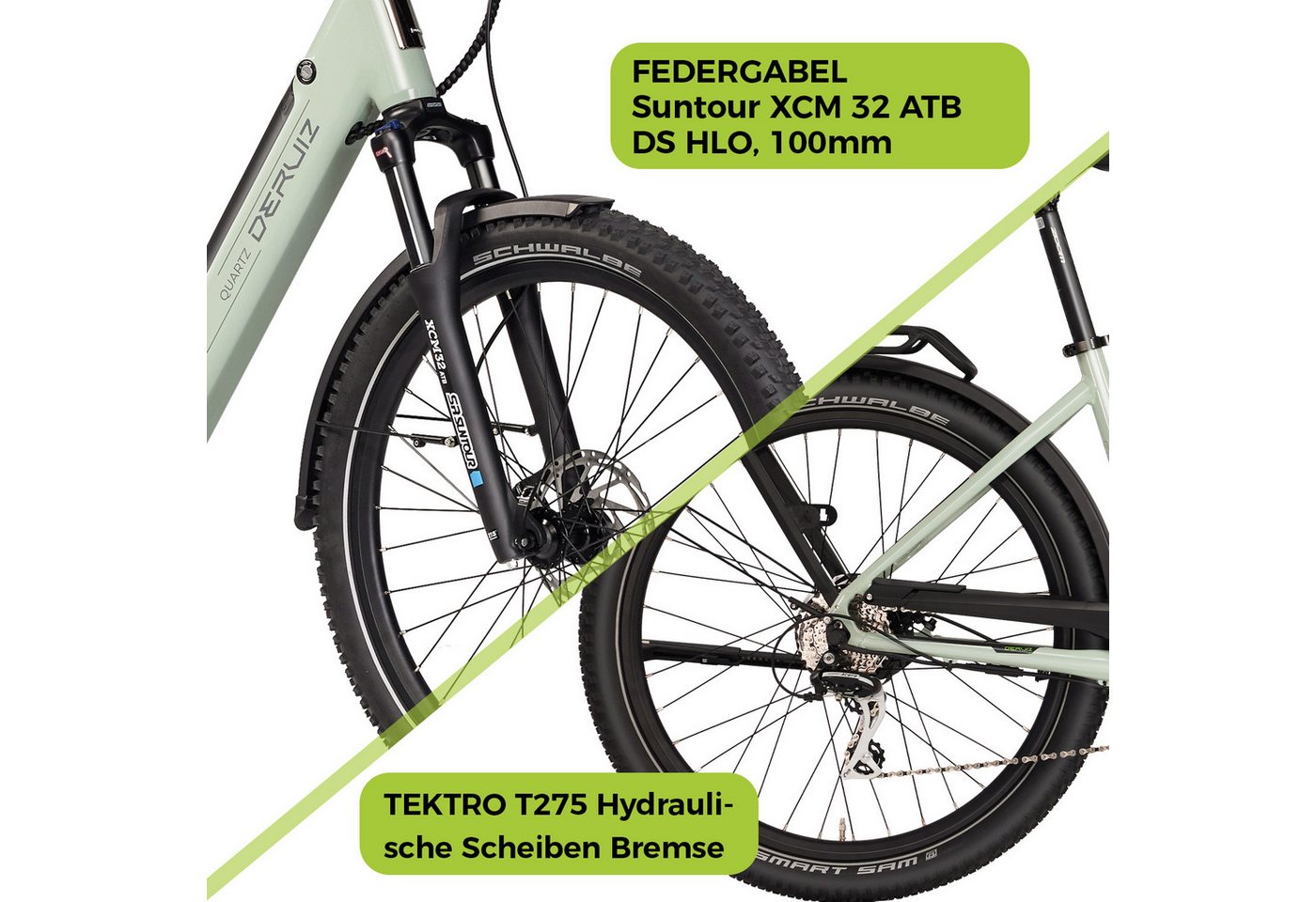DERUIZ E-Bike Trekkingrad 28 Zoll, Quartz 2.0/SUV, max. 160km, Drehmomentsensor, Bluetooth+APP, 8 Gang SHIMANO Acera RD-M360 SGS Schaltwerk, Kettenschaltung, Hinterradmotor, 644 Wh, SUV, Tiefeinsteiger, RH: 46cm, Elektrofahrrad für Damen und Herren