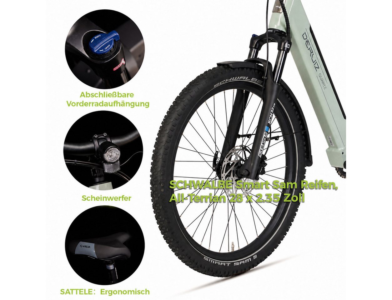 DERUIZ E-Bike Trekkingrad 28 Zoll, Quartz 2.0/SUV, max. 160km, Drehmomentsensor, Bluetooth+APP, 8 Gang SHIMANO Acera RD-M360 SGS Schaltwerk, Kettenschaltung, Hinterradmotor, 644 Wh, SUV, Tiefeinsteiger, RH: 46cm, Elektrofahrrad für Damen und Herren Bild 2