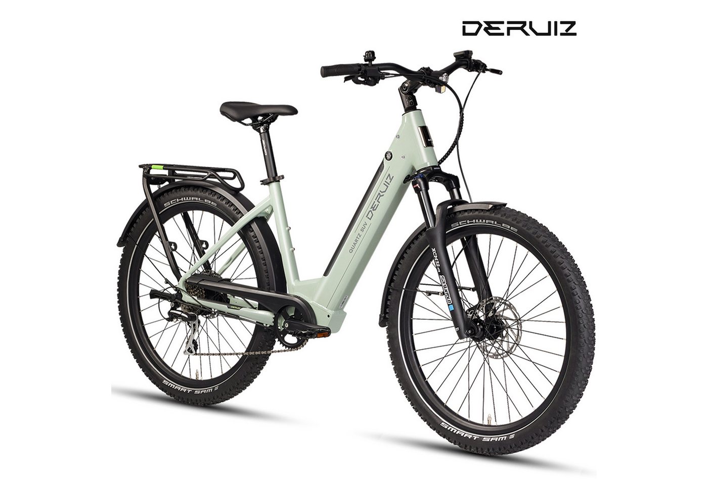 DERUIZ E-Bike Trekkingrad 28 Zoll, Quartz 2.0/SUV, max. 160km, Drehmomentsensor, Bluetooth+APP, 8 Gang SHIMANO Acera RD-M360 SGS Schaltwerk, Kettenschaltung, Hinterradmotor, 644 Wh, SUV, Tiefeinsteiger, RH: 46cm, Elektrofahrrad für Damen und Herren Bild 4