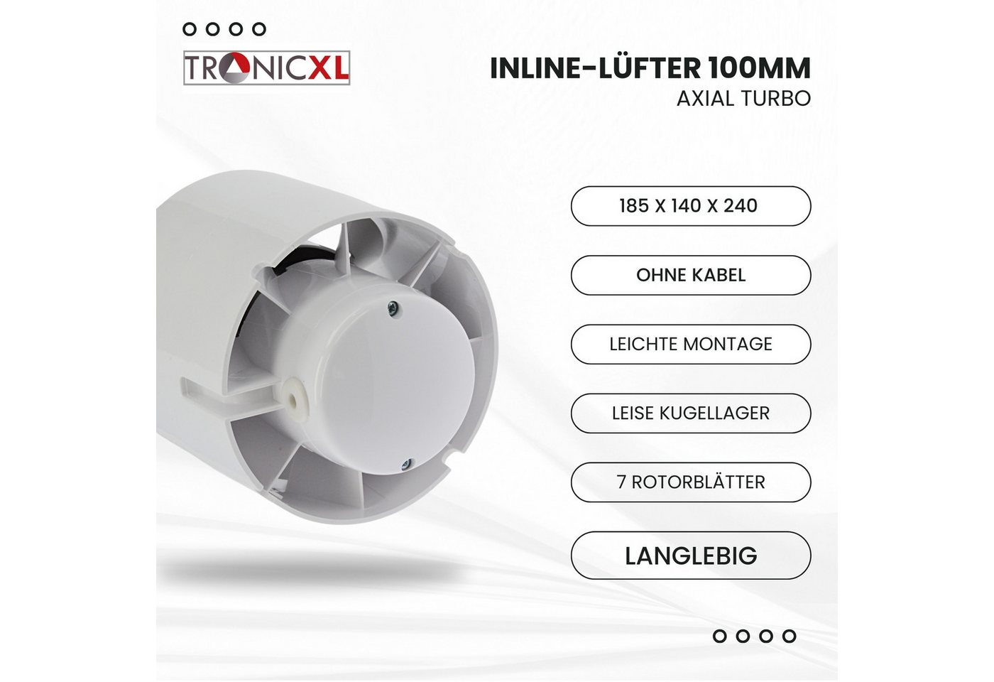 TronicXL Turboventilator 100mm Abluft Zuluft Grow Lüfter Inline Ventilator Rohrlüfter Grower, für Growbox Growzelt Growschrank Zubehör Abluftventilator Bild 4