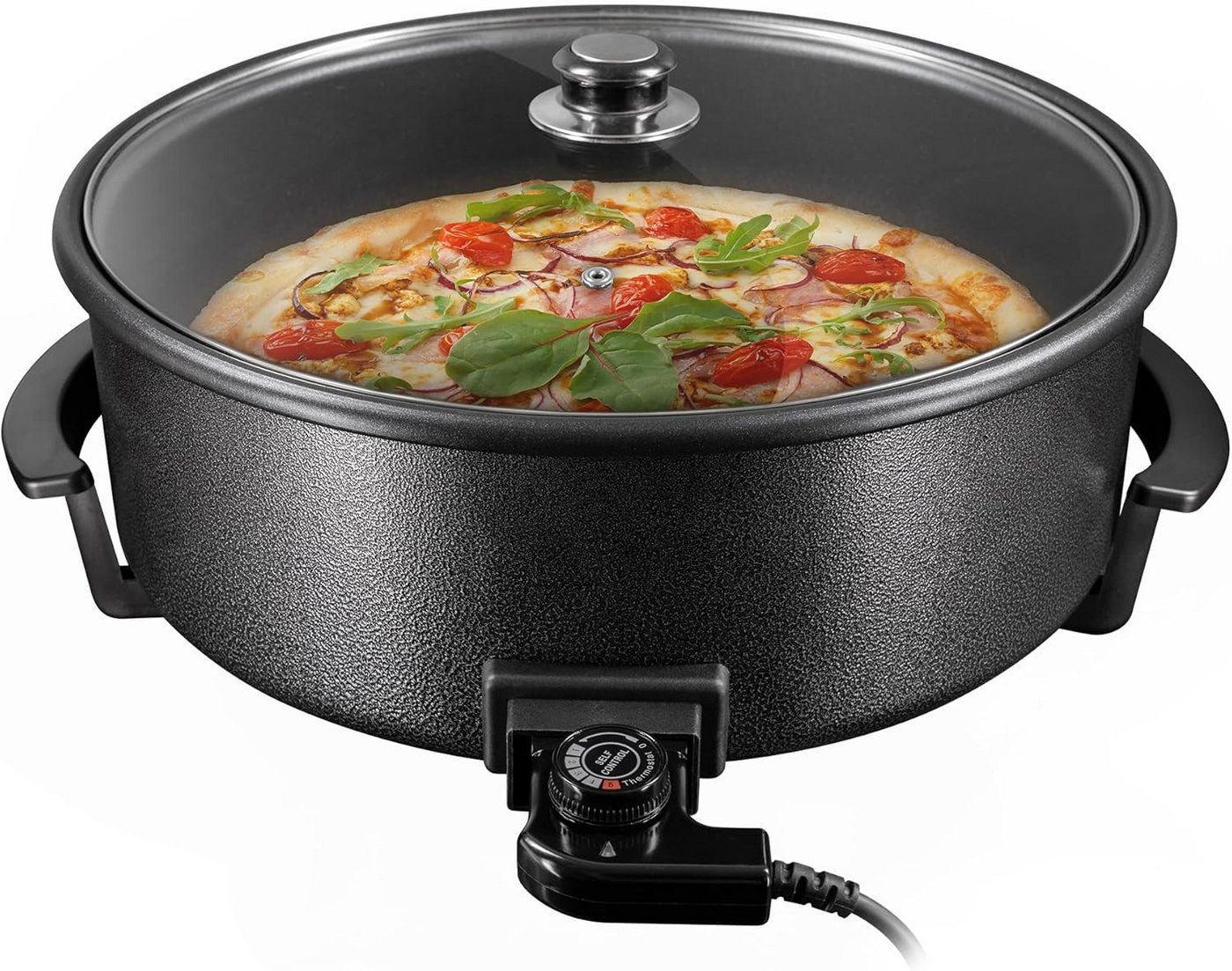 T24 Elektrische Pizzapfanne elektrische Pizzapfanne 42 cm/Grillpfanne/Elektropfanne/Pizzaofen, 1500,00 W, elektrische Pfanne, Pizzaofen, Paella Pfanne
