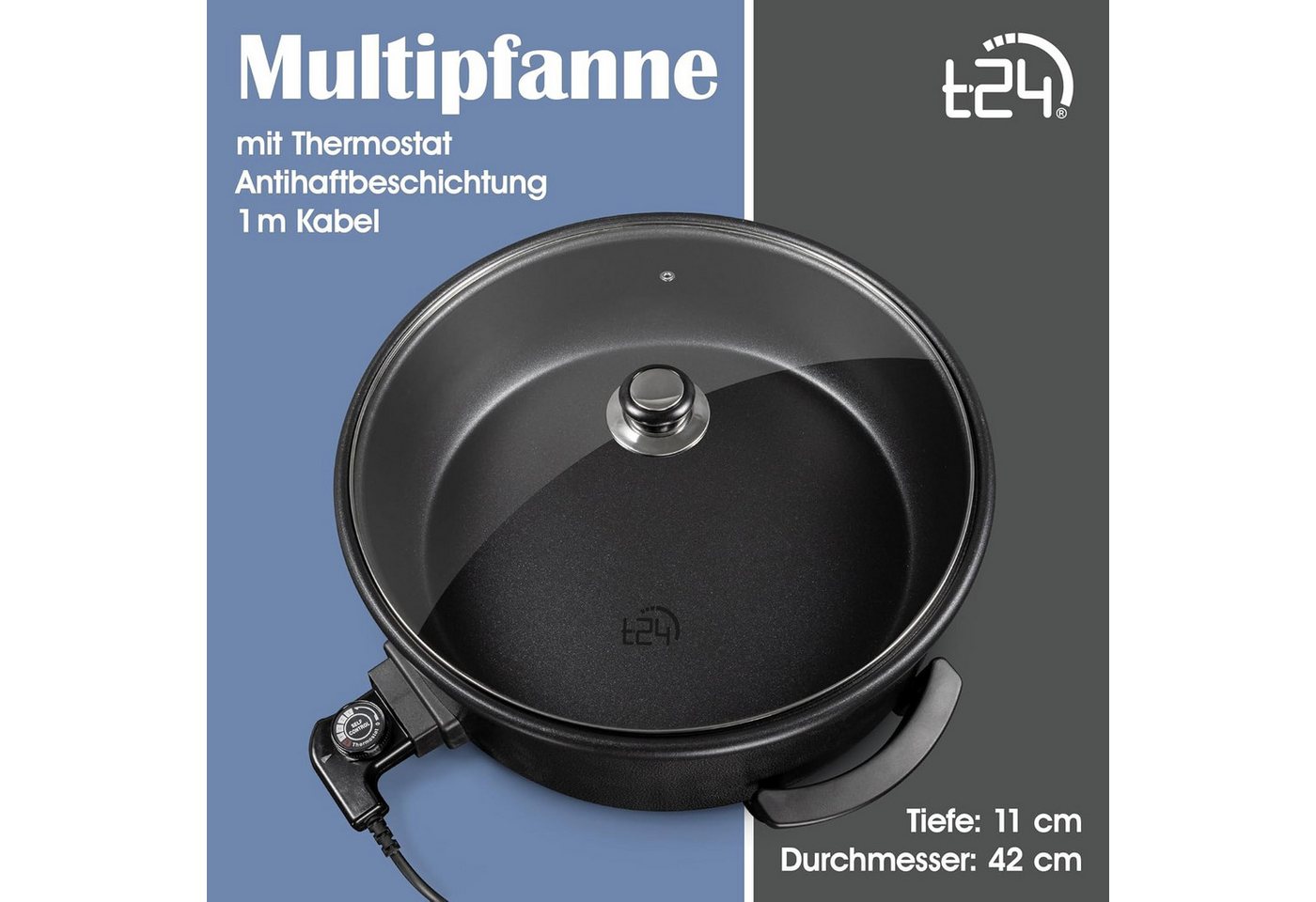 T24 Elektrische Pizzapfanne elektrische Pizzapfanne 42 cm/Grillpfanne/Elektropfanne/Pizzaofen, 1500,00 W, elektrische Pfanne, Pizzaofen, Paella Pfanne Bild 2