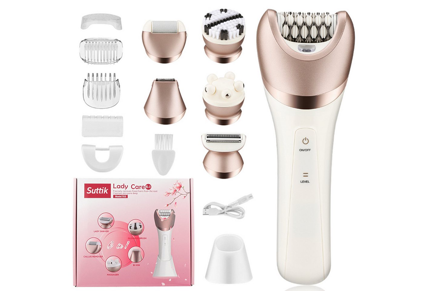 ibettertec Epilierer Epilierer Damen,6-in-1 Epilierer für Damen Kabelloser, Nass und Trocken-Gesichtsepilierer mit Peelingbürste,Reinigungsbürste,Massagekopf IPX7 Wasserdicht,USB Wiederaufladbar und Tragbar Bild 2