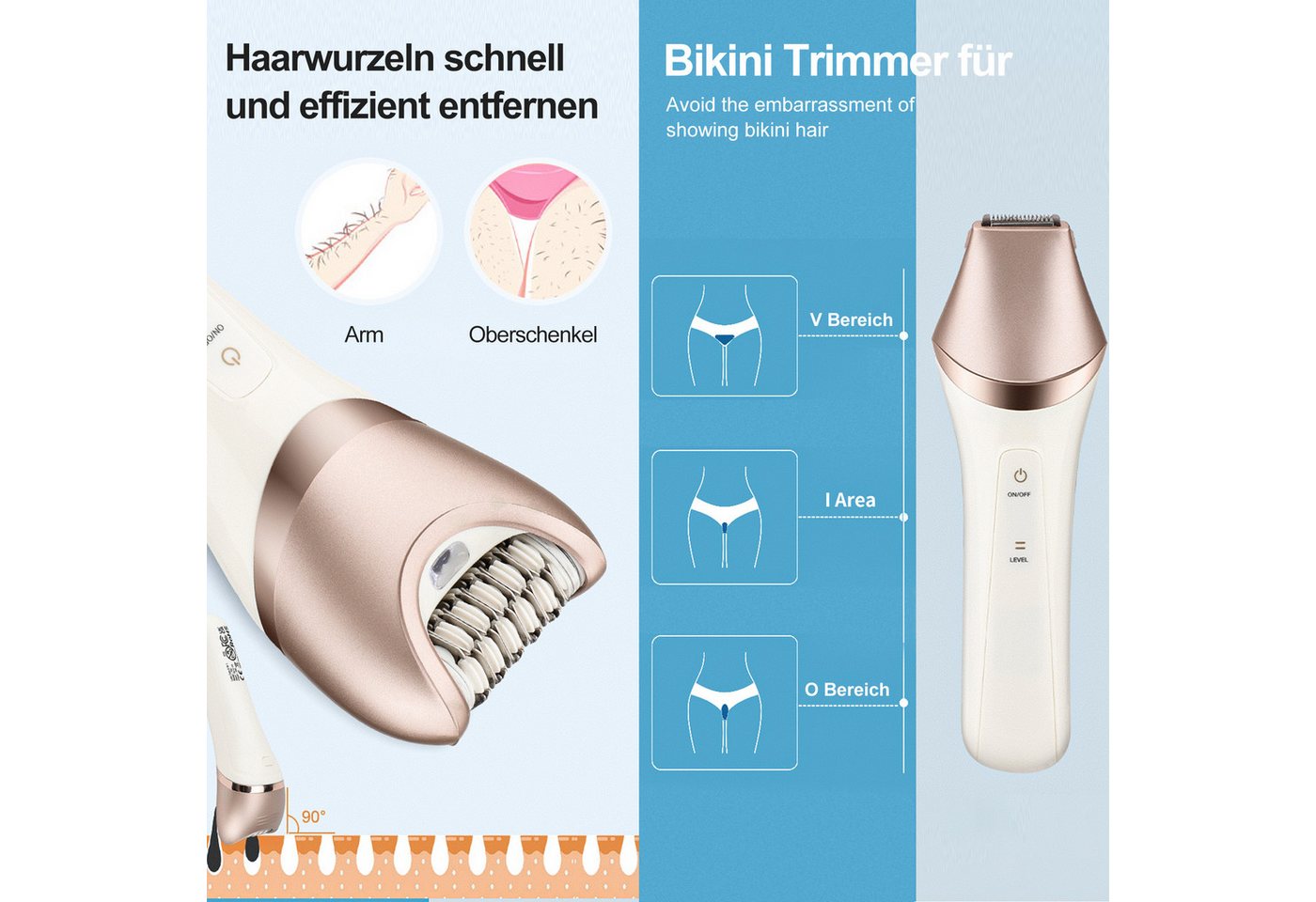ibettertec Epilierer Epilierer Damen,6-in-1 Epilierer für Damen Kabelloser, Nass und Trocken-Gesichtsepilierer mit Peelingbürste,Reinigungsbürste,Massagekopf IPX7 Wasserdicht,USB Wiederaufladbar und Tragbar Bild 3