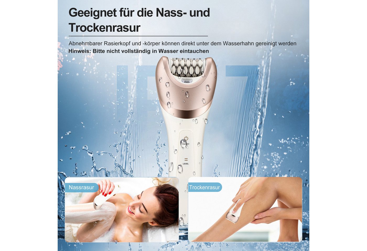 ibettertec Epilierer Epilierer Damen,6-in-1 Epilierer für Damen Kabelloser, Nass und Trocken-Gesichtsepilierer mit Peelingbürste,Reinigungsbürste,Massagekopf IPX7 Wasserdicht,USB Wiederaufladbar und Tragbar Bild 4