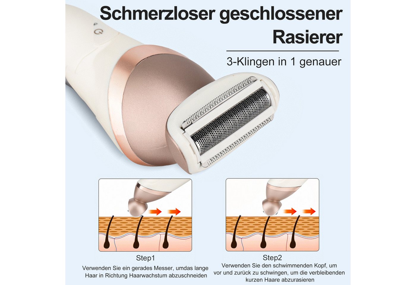 ibettertec Epilierer Epilierer Damen,6-in-1 Epilierer für Damen Kabelloser, Nass und Trocken-Gesichtsepilierer mit Peelingbürste,Reinigungsbürste,Massagekopf IPX7 Wasserdicht,USB Wiederaufladbar und Tragbar Bild 5