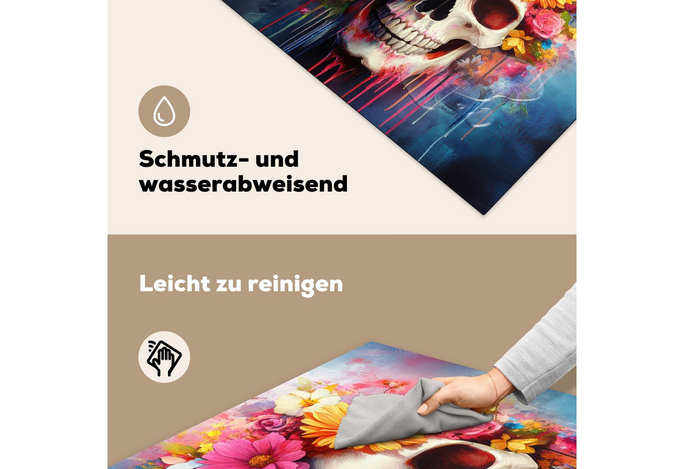 MuchoWow Herd-Abdeckplatte Totenkopf - Blumen - Totenkopf - Bunt, Vinyl, (1 tlg), Küche Herdabdeckung Ceranfeld Induktionsfeld Vinyl, 60x60 cm Bild 4