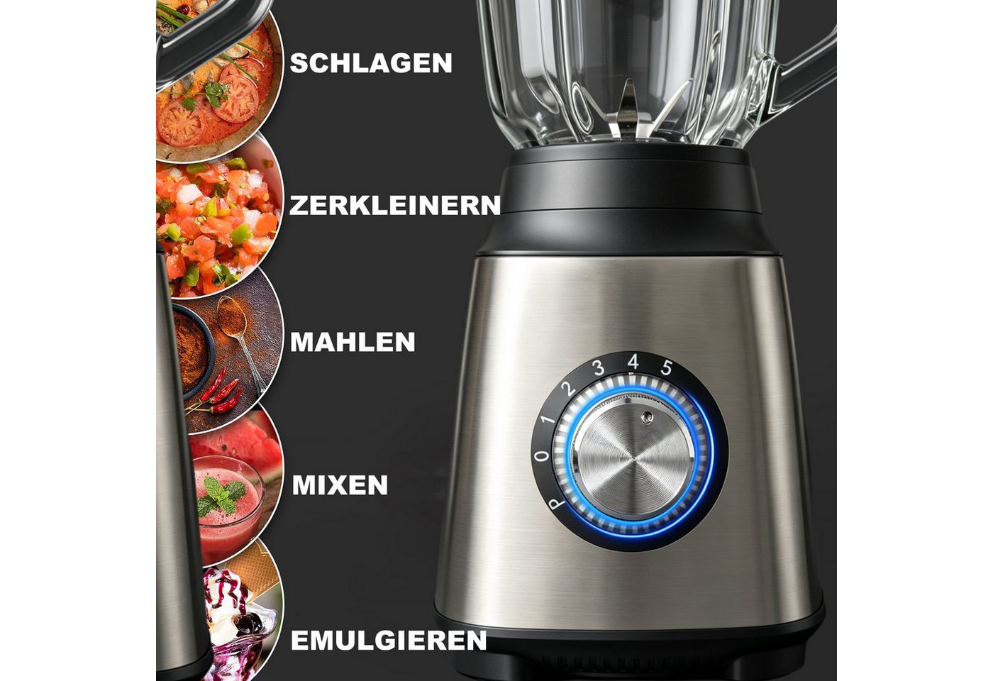 ibettertec Standmixer 2026 Neu Standmixer,Smoothie Maker Maximalstufe 2000W,Glas VitaBoost, 2000 W, Edelstahl Milchshaker Blender 1,5 L,Eiscrusher,6-Klingen für Ice Püree Bild 5