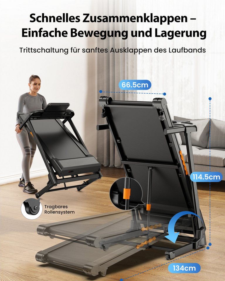 iscooter Laufband Klappbares Laufband bis 14 km/h walking jogging pad (Maximale Tragkraft 150 kg), 3.5HP,15° automatische Neigungsverstellung Bild 2