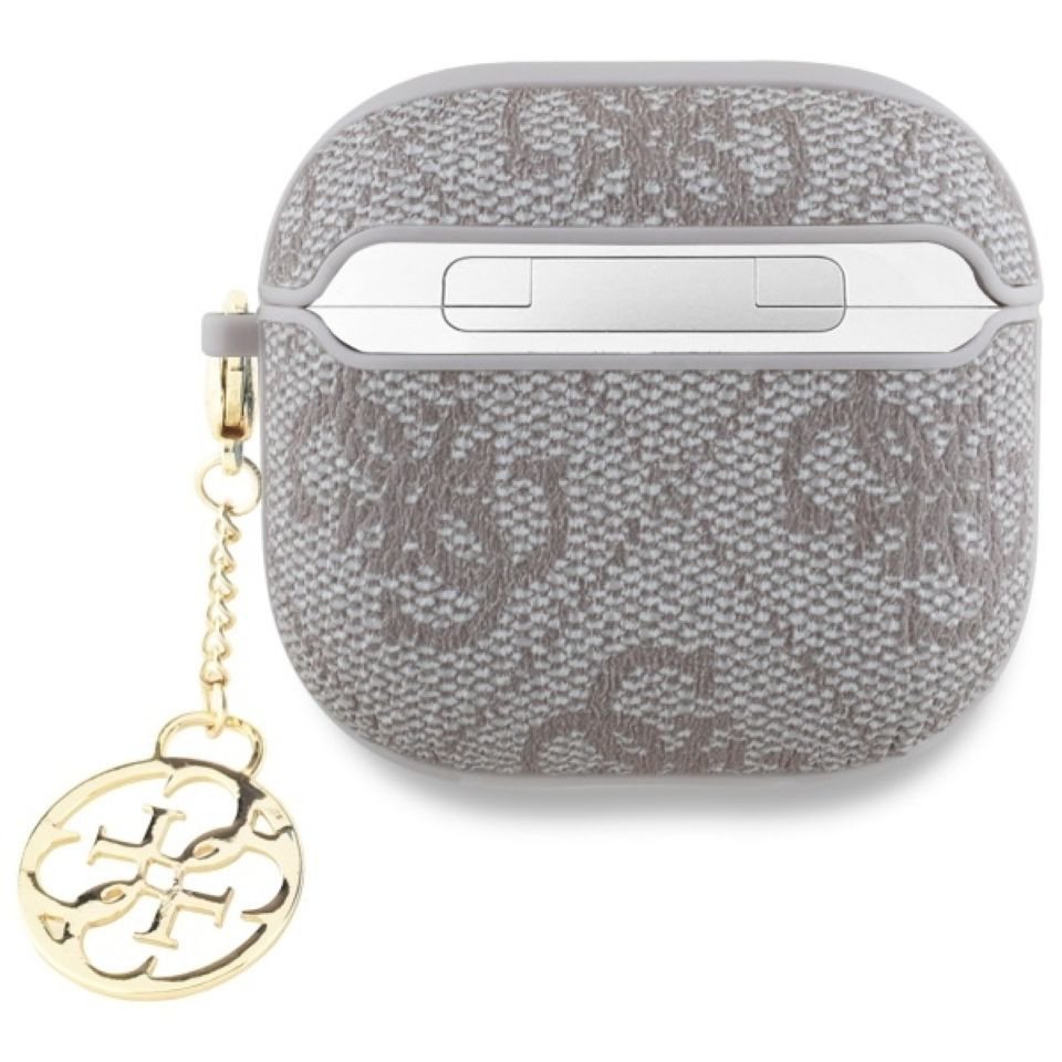 Guess Kopfhörer-Schutzhülle Hülle Case AirPods 4 Kunstleder rosa Logo Metal Kette goldfarbig, Kantenschutz Bild 4