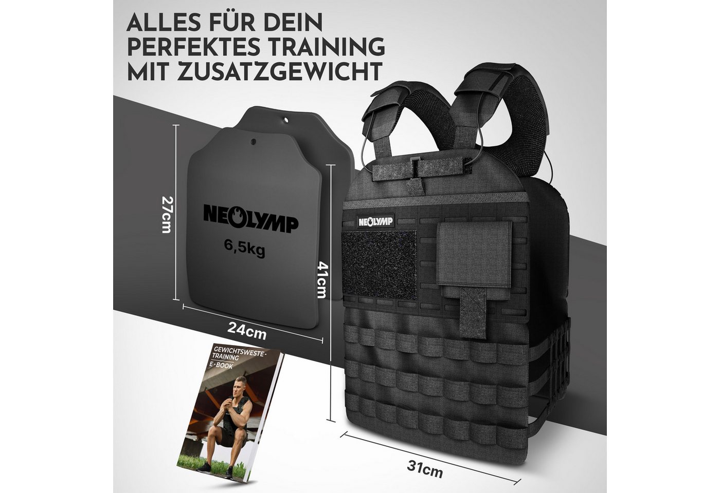 NEOLYMP Gewichtsweste Unisex Weighted Vest Plattenträger Weste mit Tasche - Kein Verrutschen, (Gewichtsweste mit 2x 1,25 kg Eisenplatten und verstellbaren Schnallen), Atmungsaktiv & Verstellbar – Calisthenics Equipment – Weight Vest Home Bild 2