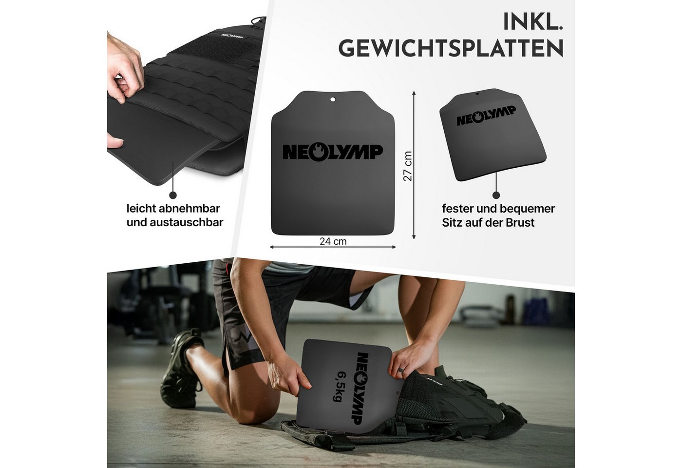 NEOLYMP Gewichtsweste Unisex Weighted Vest Plattenträger Weste mit Tasche - Kein Verrutschen, (Gewichtsweste mit 2x 1,25 kg Eisenplatten und verstellbaren Schnallen), Atmungsaktiv & Verstellbar – Calisthenics Equipment – Weight Vest Home Bild 4