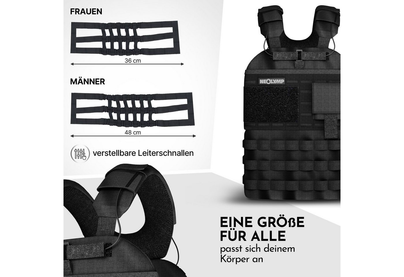 NEOLYMP Gewichtsweste Unisex Weighted Vest Plattenträger Weste mit Tasche - Kein Verrutschen, (Gewichtsweste mit 2x 1,25 kg Eisenplatten und verstellbaren Schnallen), Atmungsaktiv & Verstellbar – Calisthenics Equipment – Weight Vest Home Bild 5