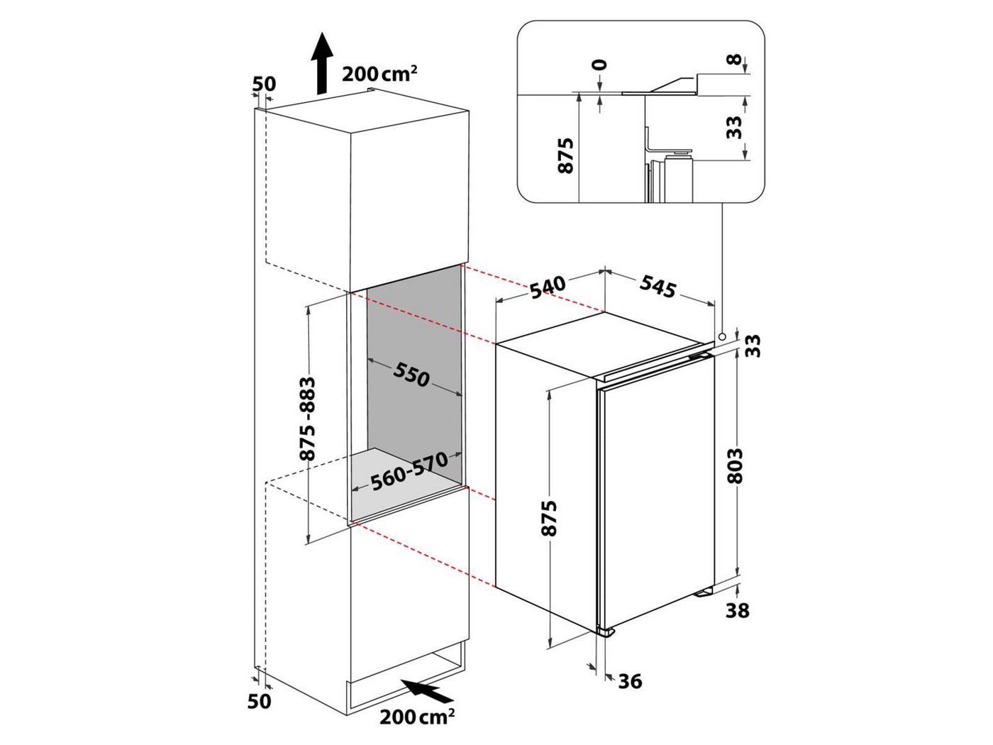 BAUKNECHT Einbaukühlschrank KSI9VS2E, 0.0 cm hoch, integrierbar Bild 4