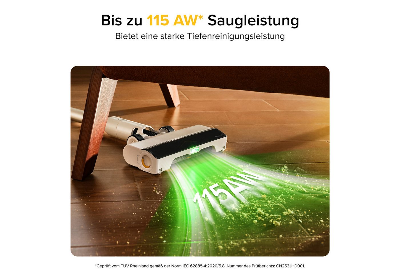 Roborock Akku-Handstaubsauger H60 Series Handstaubsauger, Akku-Staubsauger, Anti-Tangle Bürste, 500 W, 80 Min Laufzeit, 90° flexibles Saugrohr, LED, Anti-Tangle-Bürste für Teppiche Bild 3