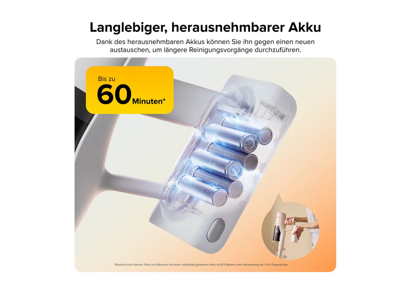 Roborock Akku-Handstaubsauger H60 Series Handstaubsauger, Akku-Staubsauger, Anti-Tangle Bürste, 500 W, 80 Min Laufzeit, 90° flexibles Saugrohr, LED, Anti-Tangle-Bürste für Teppiche Bild 5