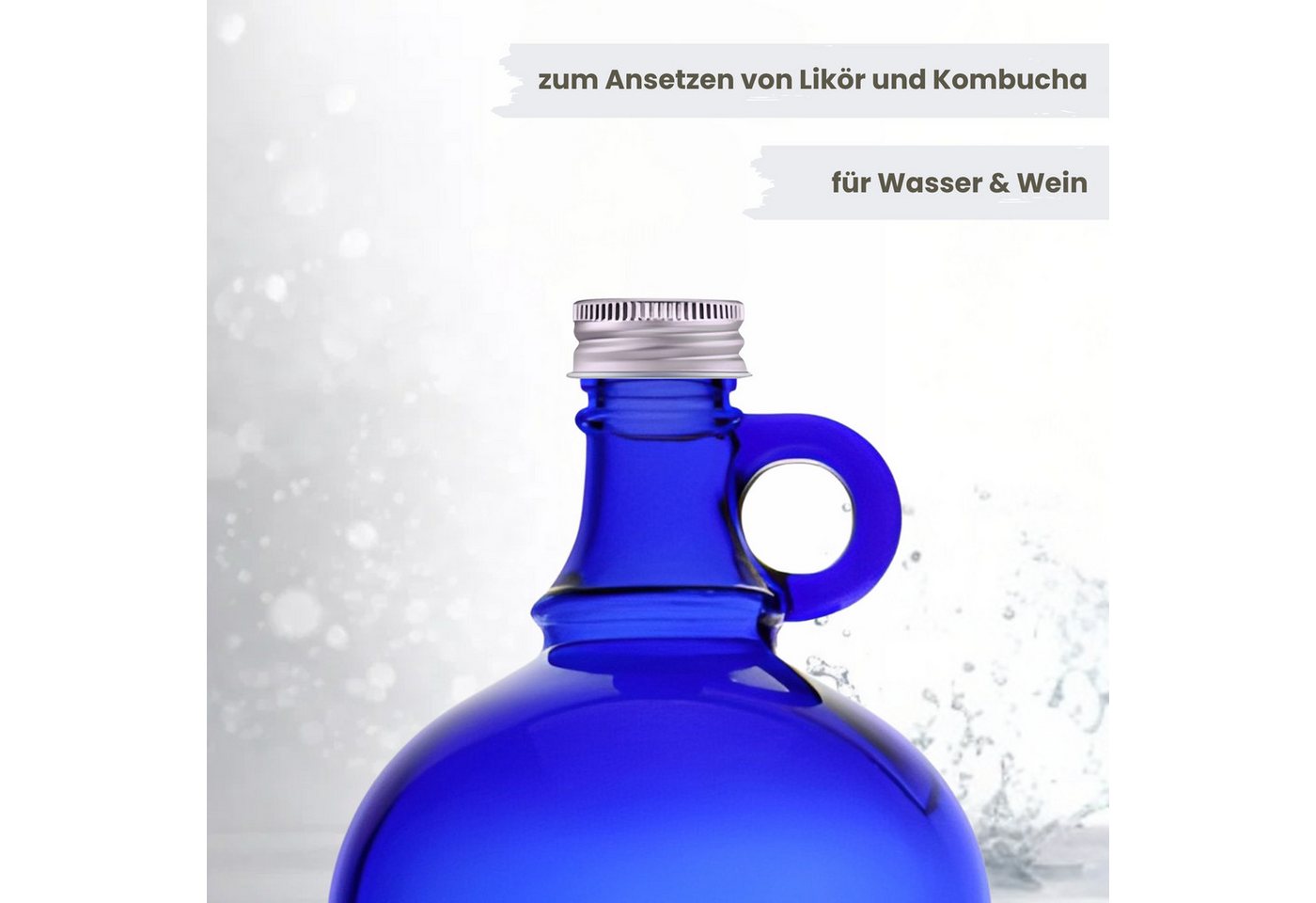 mikken Trinkflasche Glasflasche 2000 ml blaue Weinflasche Wasserflasche Gallone, Deckel aus Aluminium / lackiertem Holz, 2 Liter Flasche Bild 3