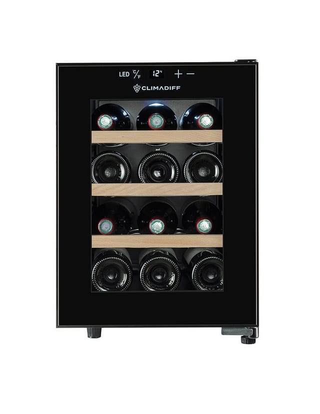 CLIMADIFF Weintemperierschrank CUVEE12, für 12 Standardflaschen á 0,75l,Ultra-Leise, sehr kompakt