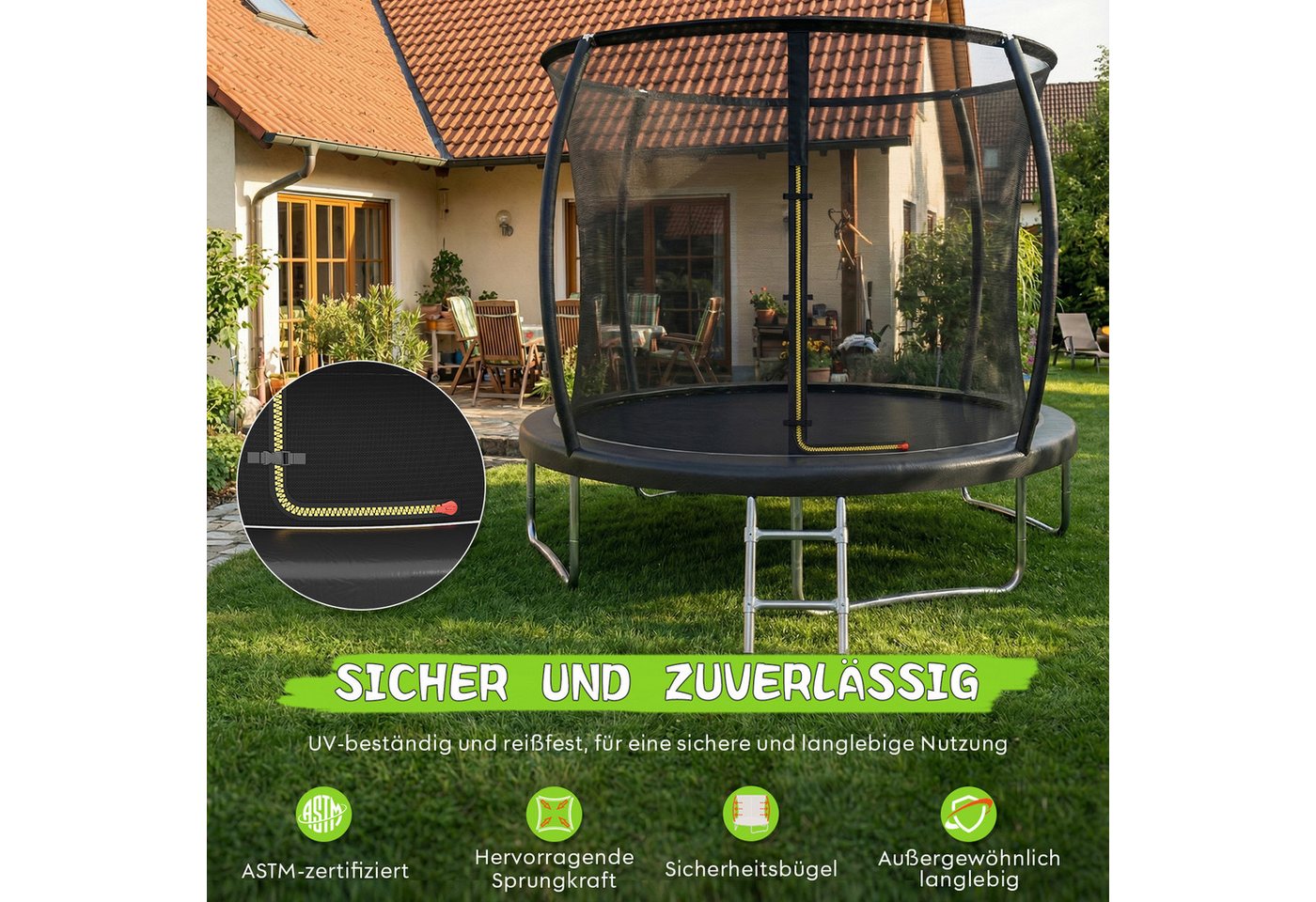 HOMALL Gartentrampolin Kindertrampolin Outdoor-Trampolin Durchmesser: 183/220/290/360 cm, Ø 290 cm, (Durchmesser 183 cm (mit Sicherheitsnetz und Schutzhaube, Tragkraft 50 kg/150 kg, 360°-Sicherheitsnetz, erhältlich in Schwarz/Blau/mehrfarbig) -ostern geschenke) Bild 3