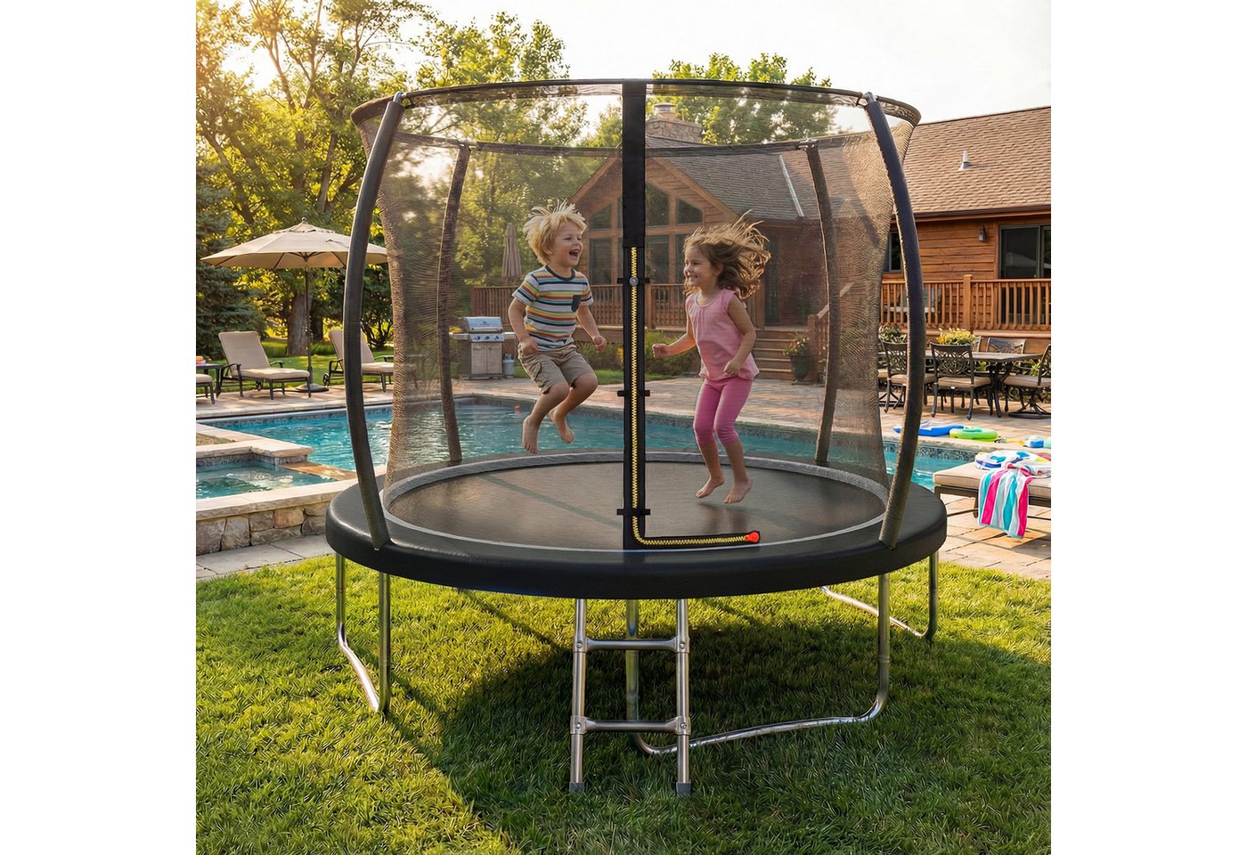 HOMALL Gartentrampolin Kindertrampolin Outdoor-Trampolin Durchmesser: 183/220/290/360 cm, Ø 290 cm, (Durchmesser 183 cm (mit Sicherheitsnetz und Schutzhaube, Tragkraft 50 kg/150 kg, 360°-Sicherheitsnetz, erhältlich in Schwarz/Blau/mehrfarbig) -ostern geschenke) Bild 4