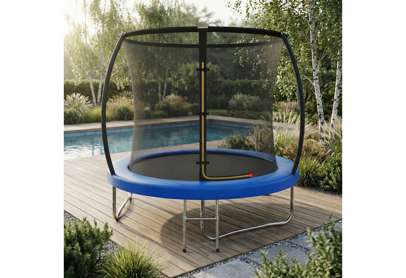 HOMALL Gartentrampolin Kindertrampolin Outdoor-Trampolin Durchmesser: 183/220/290/360 cm, Ø 220 cm, (Durchmesser 183 cm (mit Sicherheitsnetz und Schutzhaube, Tragkraft 50 kg/150 kg, 360°-Sicherheitsnetz, erhältlich in Schwarz/Blau/mehrfarbig) -ostern geschenke) Bild 4
