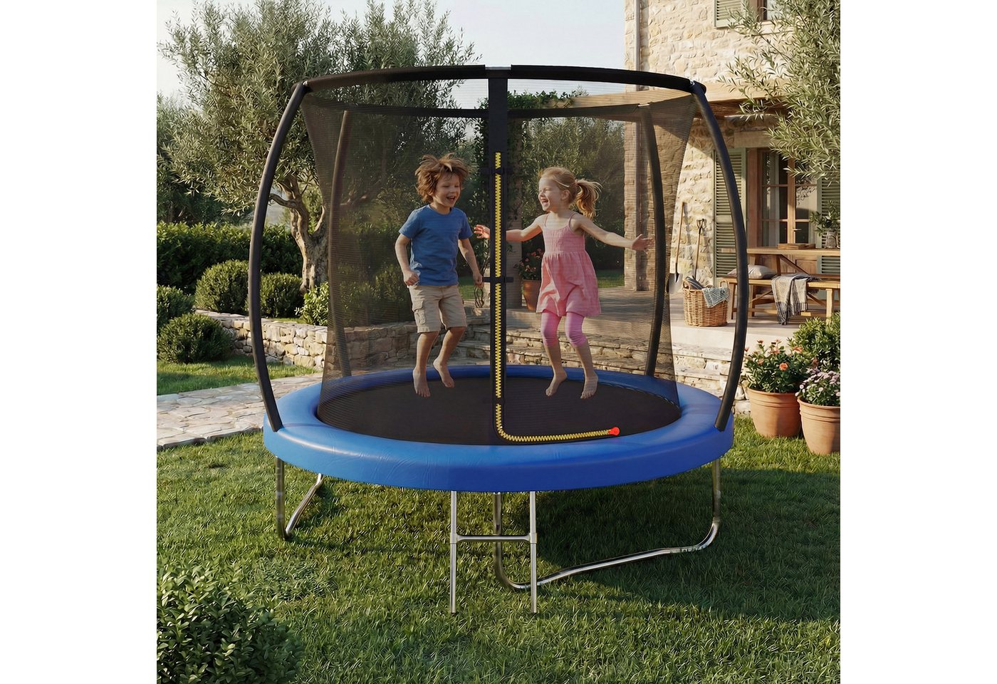 HOMALL Gartentrampolin Kindertrampolin Outdoor-Trampolin Durchmesser: 183/220/290/360 cm, Ø 220 cm, (Durchmesser 183 cm (mit Sicherheitsnetz und Schutzhaube, Tragkraft 50 kg/150 kg, 360°-Sicherheitsnetz, erhältlich in Schwarz/Blau/mehrfarbig) -ostern geschenke) Bild 5