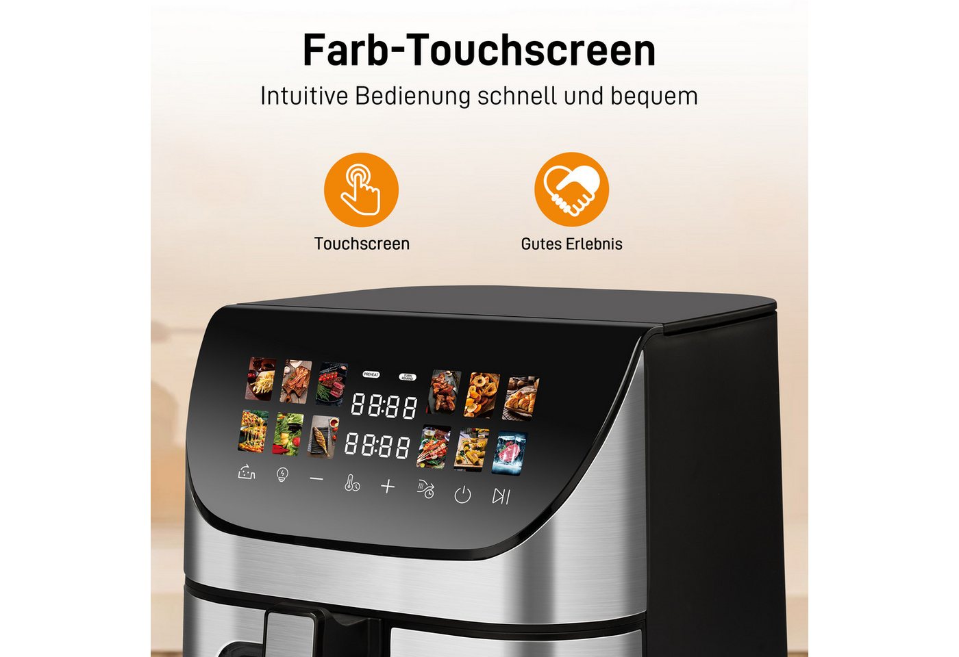 WHEELYOU Heißluftfritteuse 9L XXL, 1800W Airfryer mit LED-Farbdisplay, Sichtfenster & 12 Programmen, 1800 W, Großer Airfryer für fettarmes Kochen mit Touchscreen, Timer Bild 5
