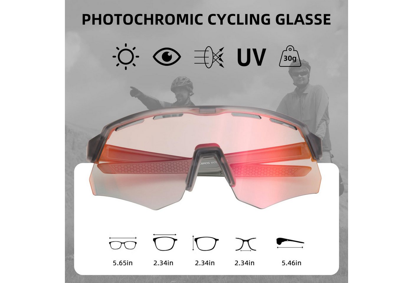 ROCKBROS Fahrradbrille Fahrradbrille Photochromatisch, (Dutdoor-Laufen Sport Rennrad Winddichte Brille, für Kurzsichtige Unisex), Photochrome Linsentechnologie Bild 3