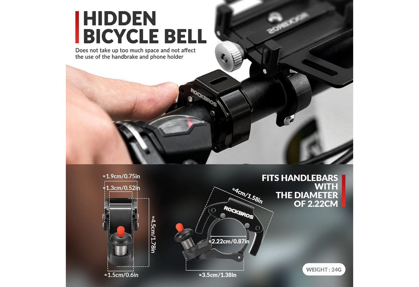 ROCKBROS Fahrradklingel Mini Fahrrad Klingel Lenkerklingel, (Fahrradglocke 100dB Laut, Innovativ Aluminiumlegierung Glocke) für Fahrrad Mountainbike Rennrad mit 22,2mm Lenker
