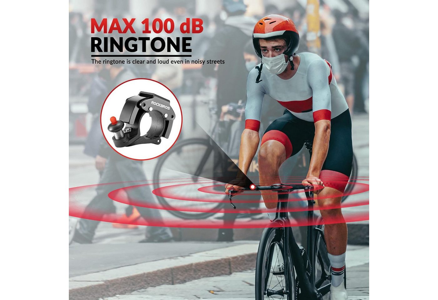 ROCKBROS Fahrradklingel Mini Fahrrad Klingel Lenkerklingel, (Fahrradglocke 100dB Laut, Innovativ Aluminiumlegierung Glocke) für Fahrrad Mountainbike Rennrad mit 22,2mm Lenker Bild 3
