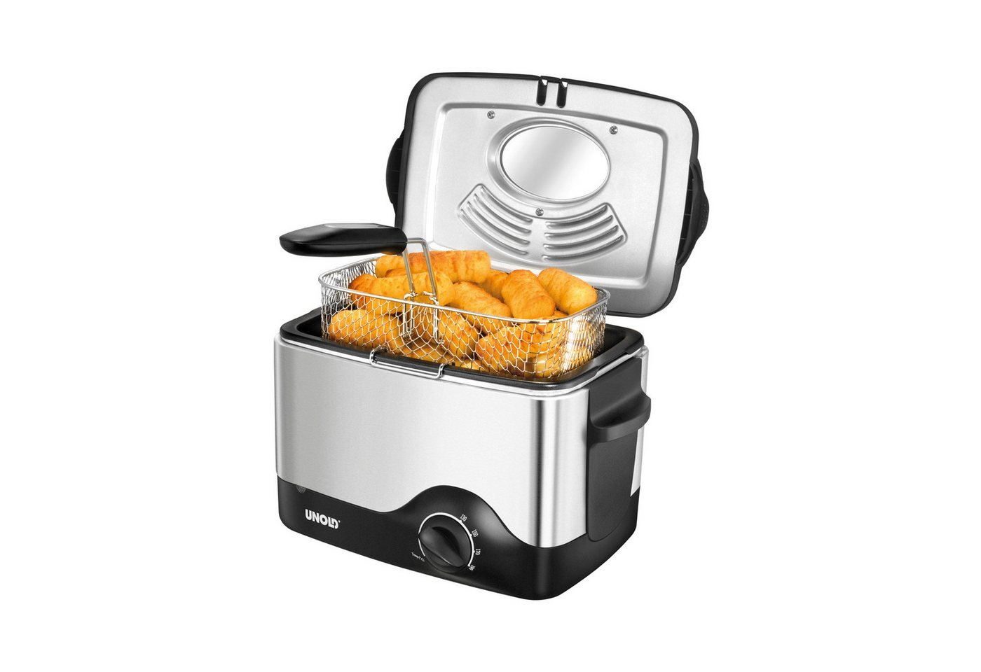 Unold Fritteuse Kompakt, 1200 W, Edelstahl, Cool-Touch, abnehmbarer Deckel mit Aktivkohlefilter Bild 2