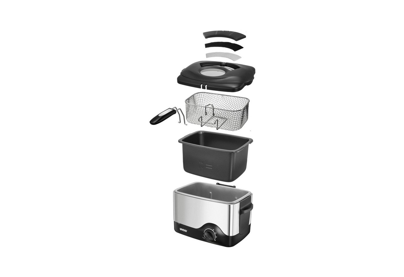 Unold Fritteuse Kompakt, 1200 W, Edelstahl, Cool-Touch, abnehmbarer Deckel mit Aktivkohlefilter Bild 3