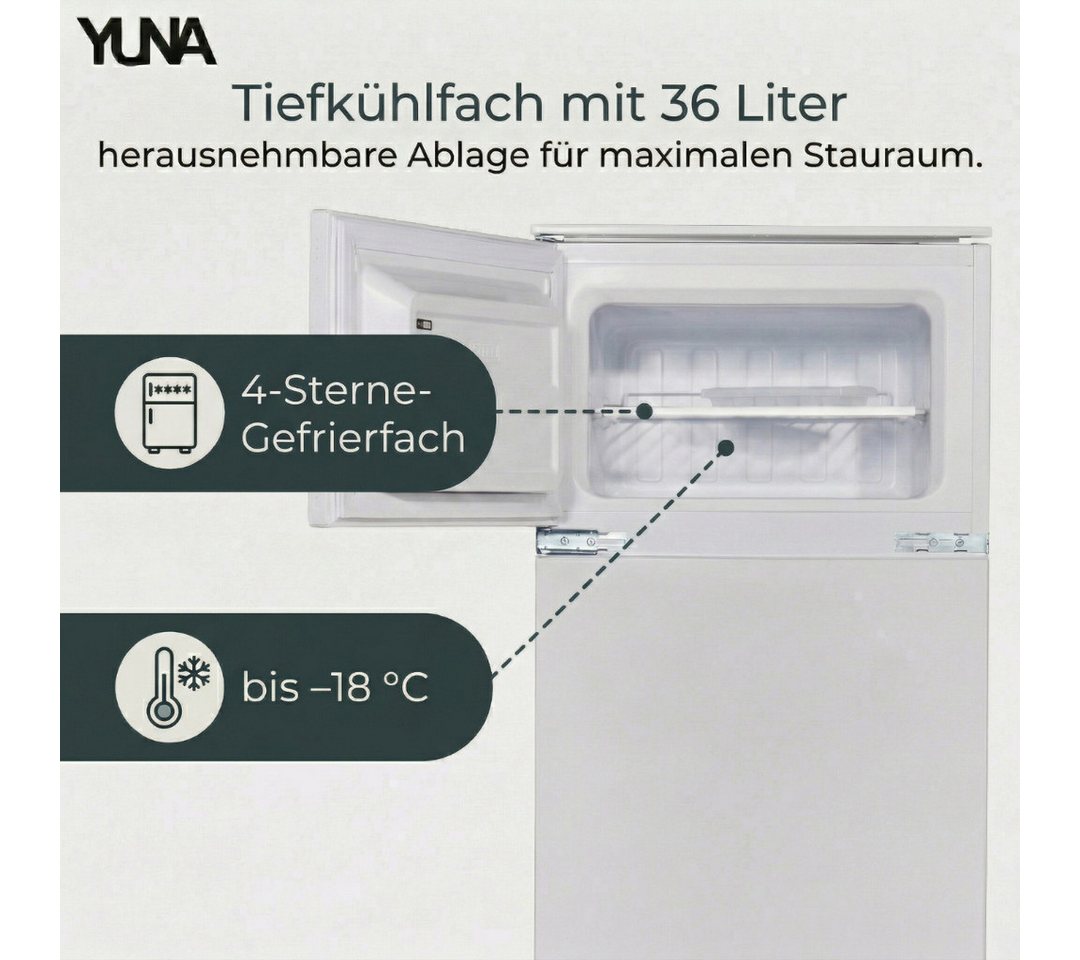 YUNA Einbaukühlschrank Fedora EKG225E, 145 cm hoch, 54 cm breit, Schlepptür wechselbarer Türanschlag Gefrierkombi LED Beleuchtung Bild 3