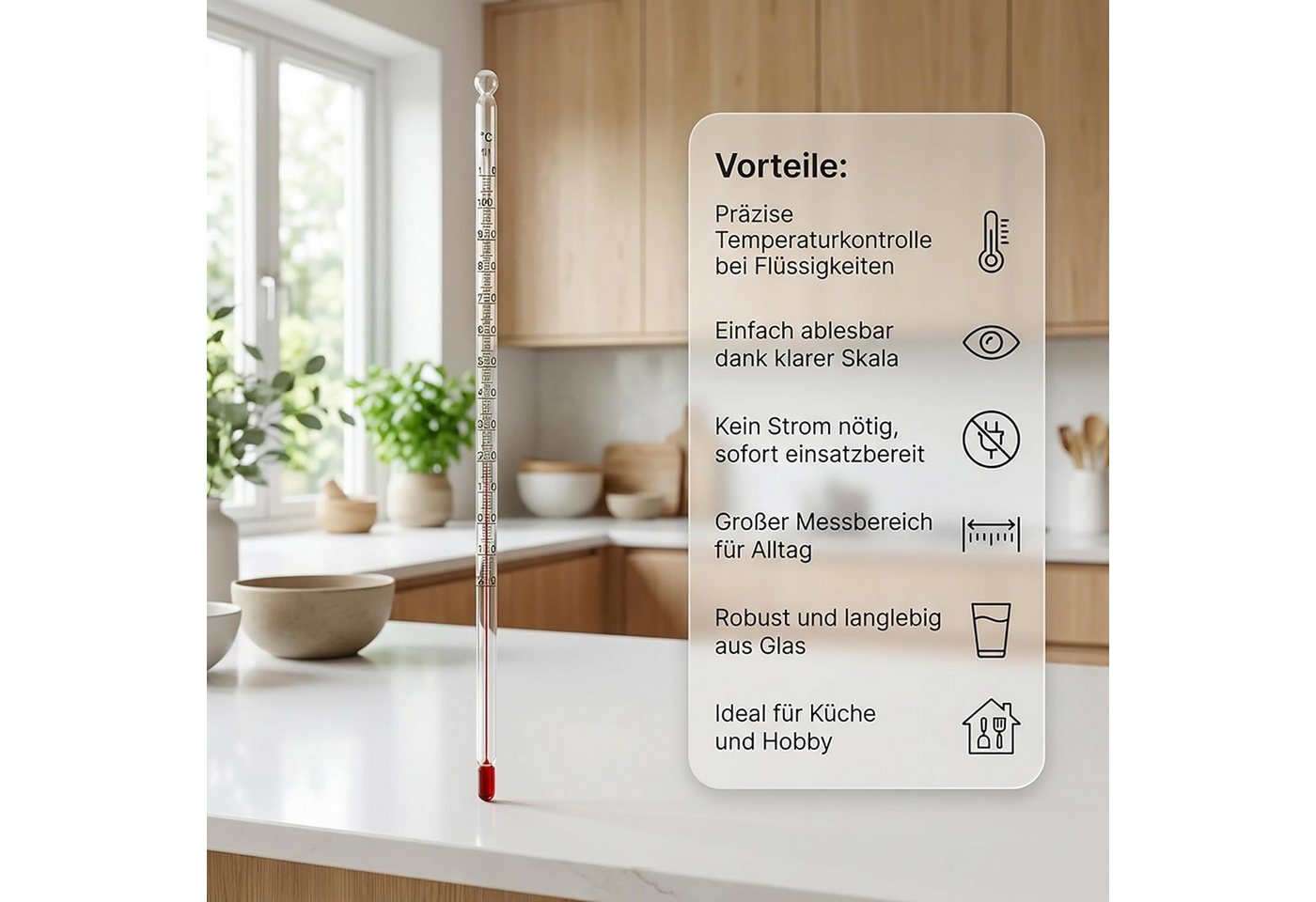 Lantelme Kochthermometer Glas Thermometer -20 bis 110°C 30cm zum Einkochen Wasserthermometer, 1-tlg., Glasthermometer universal einsetzbar, Allgebrauchsthermometer in Küche zum Kochen, für Milch und Tee Bild 2