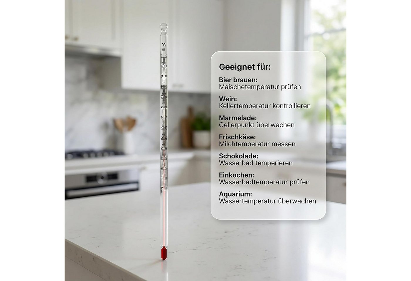 Lantelme Kochthermometer Glas Thermometer -20 bis 110°C 30cm zum Einkochen Wasserthermometer, 1-tlg., Glasthermometer universal einsetzbar, Allgebrauchsthermometer in Küche zum Kochen, für Milch und Tee Bild 4