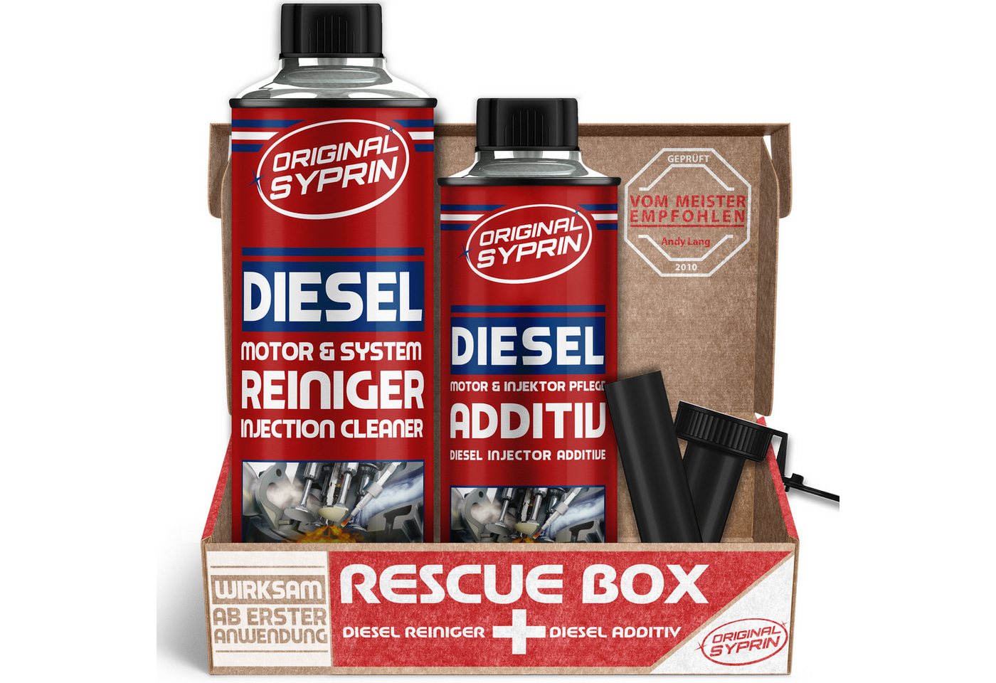 Original Syprin Diesel-Additiv Diesel Additiv und Reiniger - Diesel Rescue Box, 0.750 l, (Pflegeset für alle Dieselmotoren, Umfassende Reinigung und Pflege, 1-St., Diesel Rescue Box) 2-in-1 Diesel Pflege-Set, reinigt Einspritzsystem und Motor Bild 4