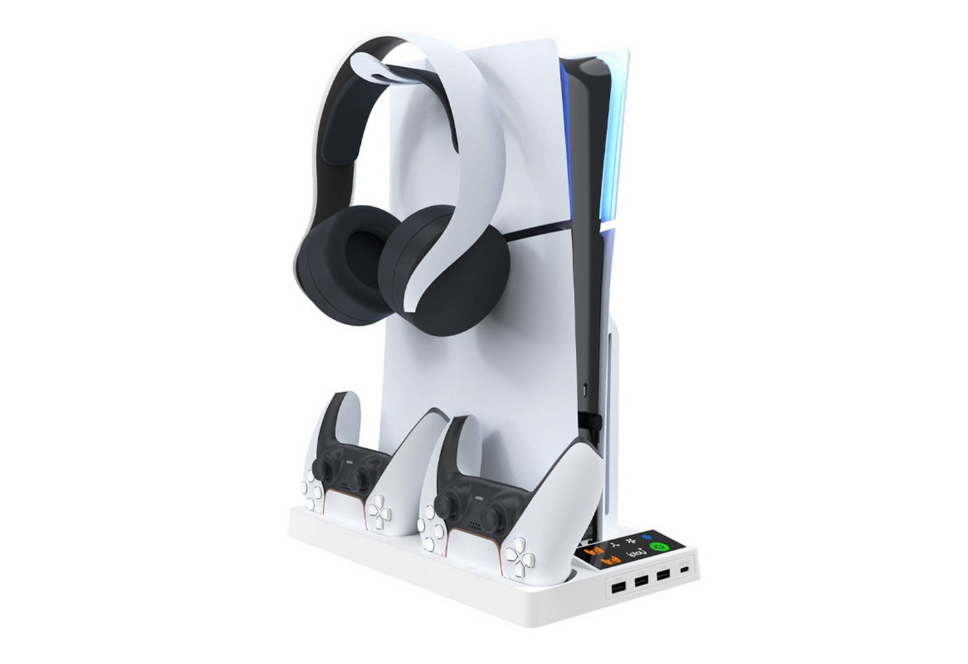 KINSI Kühlender Ladestandard für PS5 Pro & Slim,Multifunktions-Ständer Controller-Ladestation (Für PS5 Slim/PS5 PRO, mit Doppel-Controller-Ladestation, Headset-Halter) Bild 3