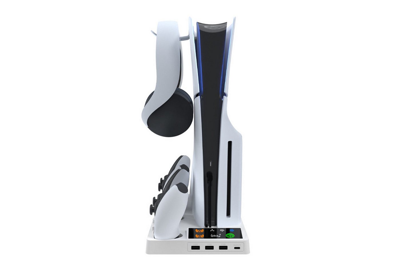 KINSI Kühlender Ladestandard für PS5 Pro & Slim,Multifunktions-Ständer Controller-Ladestation (Für PS5 Slim/PS5 PRO, mit Doppel-Controller-Ladestation, Headset-Halter) Bild 4